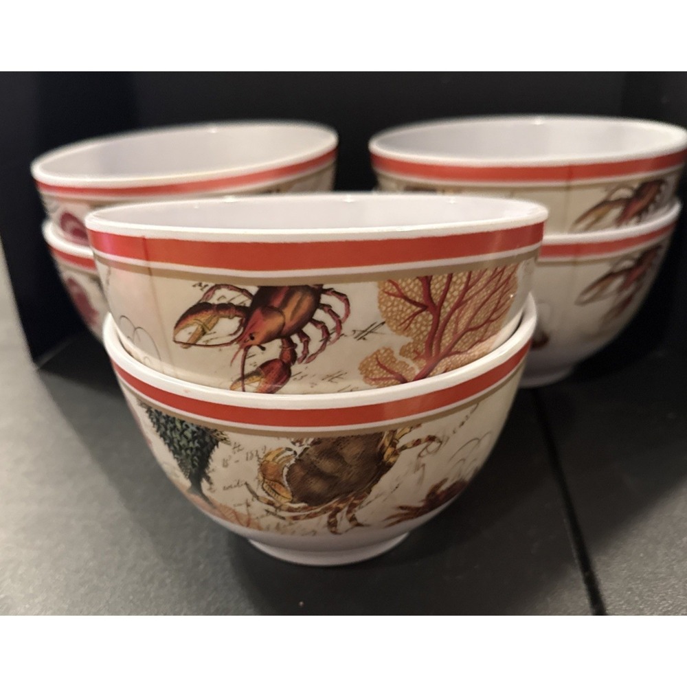 Certified International Melamine Bowls Lobster Crab‎ Seashell Set Of 6 Nautical